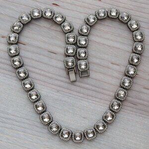 12.5mm Black Square Halo Diamond Chain Rhinestones Necklace Black Plated